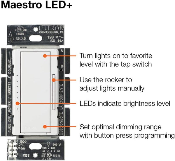 Lutron Maestro Dimmer MACL-153M-WH-C